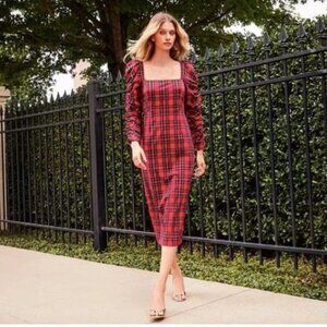 Antonio Melani Dress ElenaTartan Red Plaid PuffSleeve Midi Long SleeveNwt 8